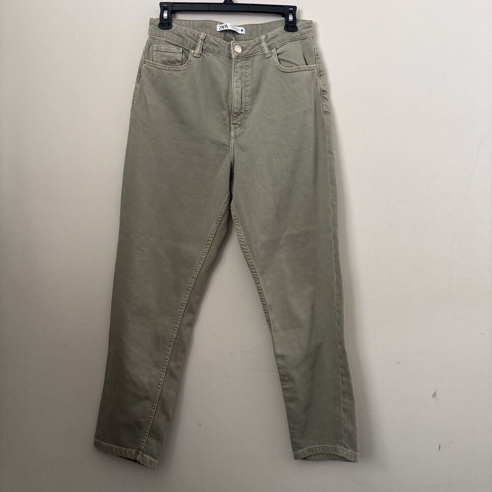 Zara Womens High Waisted Straight Leg Jeans Olive Khaki Denim Size 10 Y2K Style
